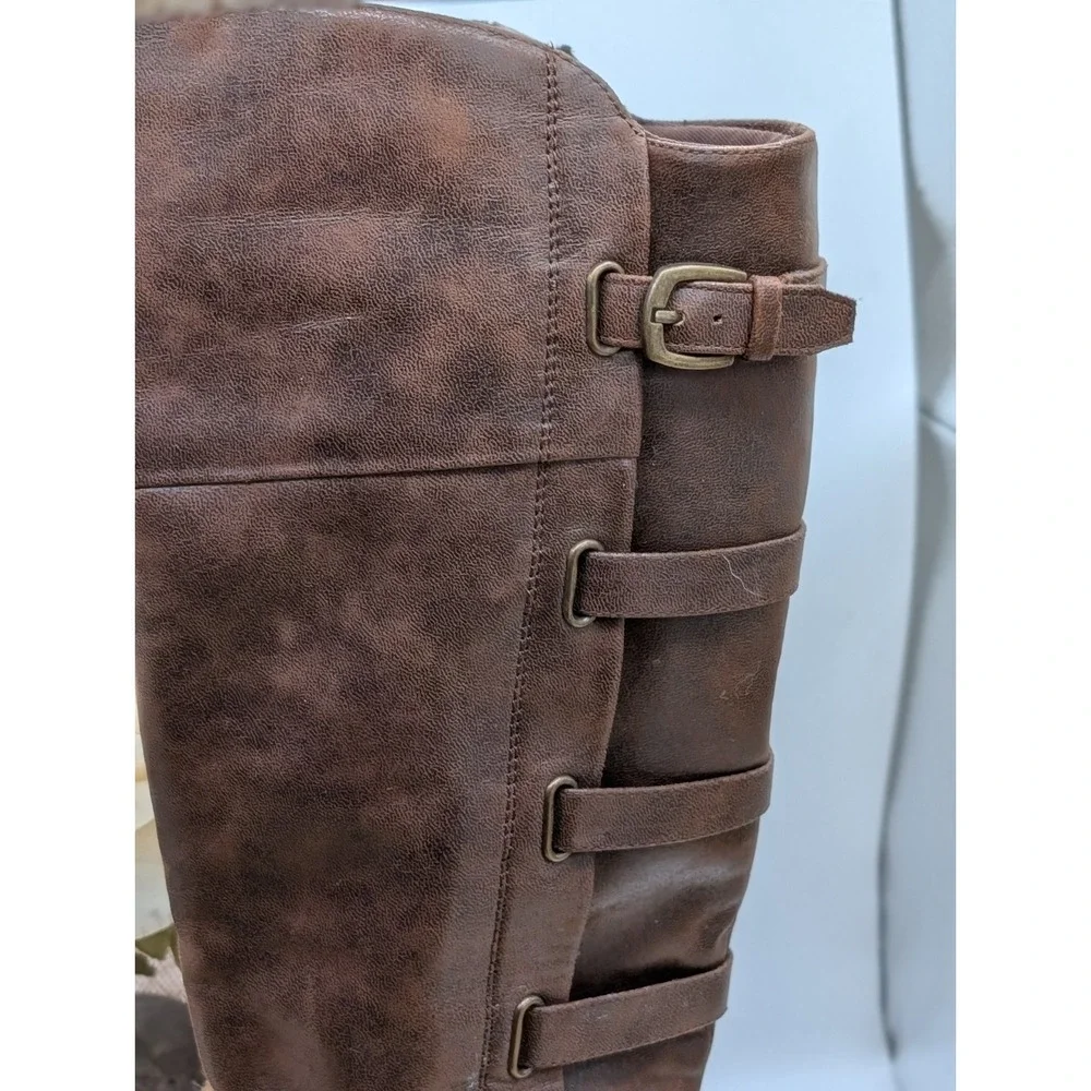 Baretraps Brown Faux Leather Strappy Back Knee High Riding Boots - Size 7.5